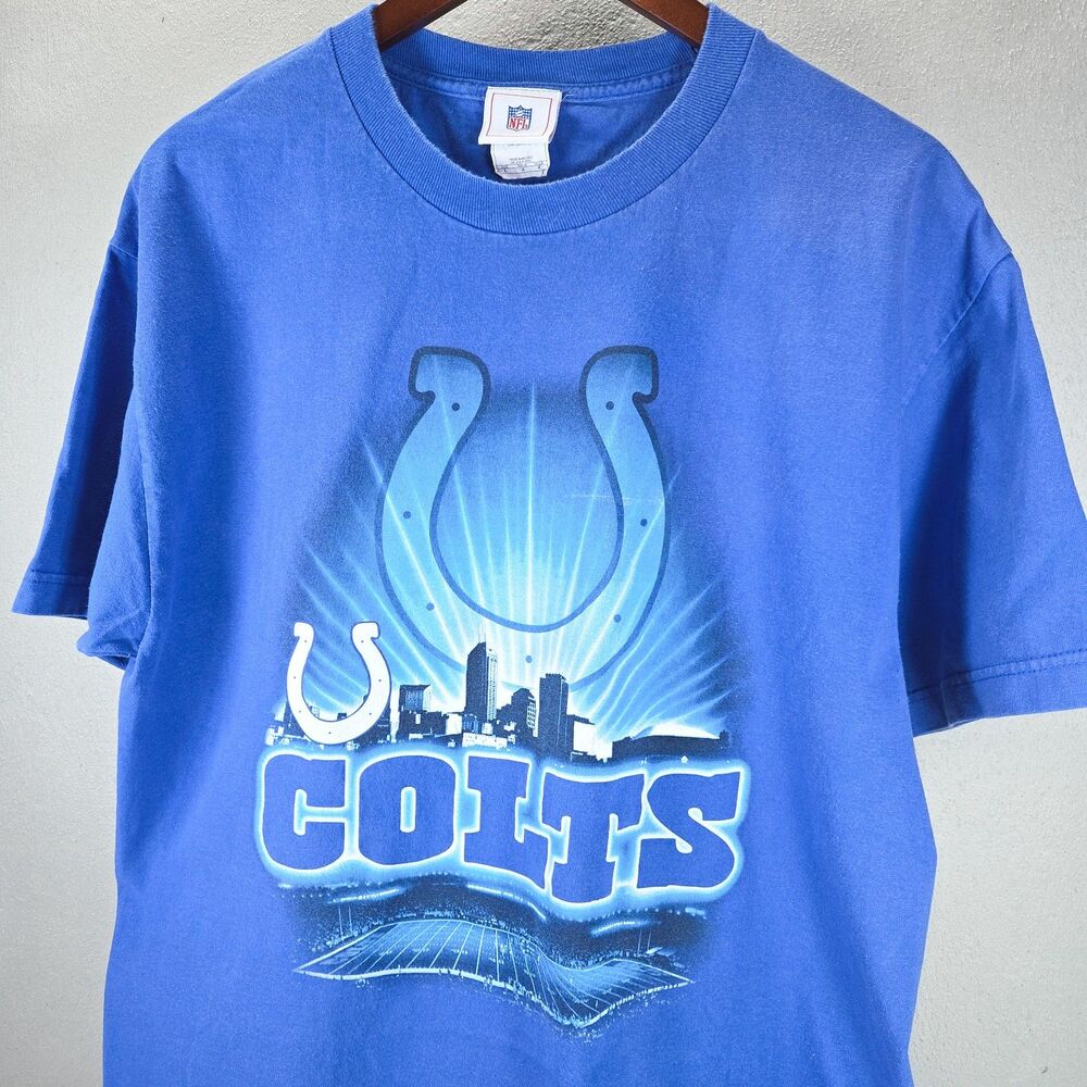 Vintage Y2K NFL Indianapolis Colts Skyline Horseshoe Graphic Tee Sz L